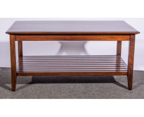 Mahogany coffee table, slatted under shelf, 100cm wide, 60cm deep.