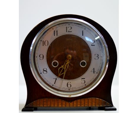 SMITH'S ART DECO STYLE OAK CASED STRIKING MANTLE CLOCK     