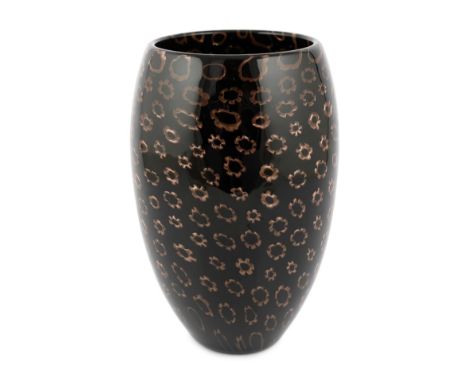 ** Vittorio Ferro (1932-2012), a Murano glass Murrine vase, ovoid shaped, with bronze flower heads on a black ground, unsigne