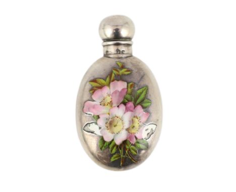 A late Victorian silver and polychrome enamelled scent bottle, by Sampson Mordan & Co, London, 1887, with floral decoration, 