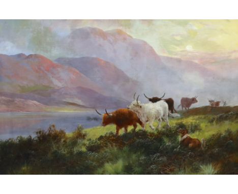 Henry R. Hall (British, 1859-1927) 'Gathering up the Cattle, Sunset Loch Eid'oil on canvassigned and titled verso50 x 75cm***
