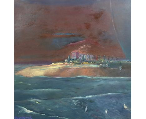 § § Harold Mockford (English, 1932-2023) Dungeness from the Seaoil on boardsigned, titled and dated Nov Dec 92 verso90 x 90cm