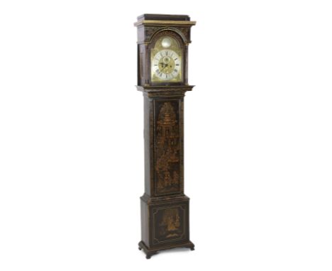 Samuel Woodham of Richmond, a George III eight day longcase clock, with black Japanned case, the 30cm dial with subsidiary se