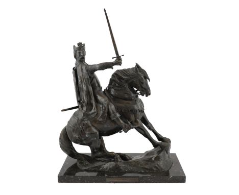 Bernard Winskill (d.1980), a Royal Worcester foundry bronze equestrian group Richard Coeur de Lion, on a black and grey marbl