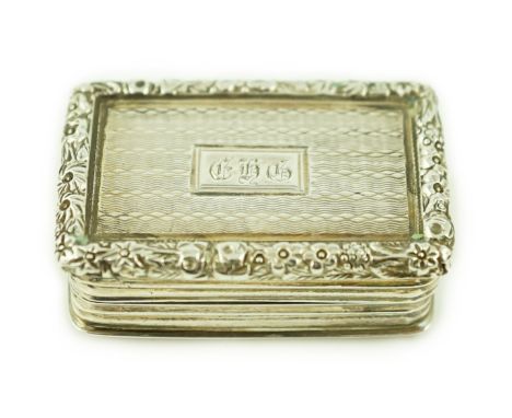 A George IV engine turned silver rectangular vinaigrette, Thomas &amp; William Simpson, Birmingham, 1824, 35mm.***CONDITION R