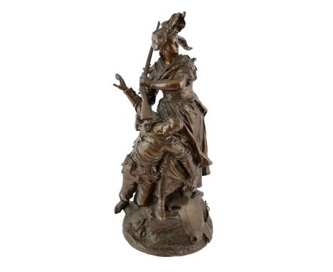 Antonin Mercié (French, 1845-1916), a bronze group L'Alsacienne des Tuileries - 'Quand même', 31cm wide, 62cm high***CONDITIO