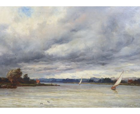 § § Alfred de Breanski Jr. (British, 1877-1957) 'A Summer Storm, Bourne End, On The Thames'oil on canvassigned and titled ver
