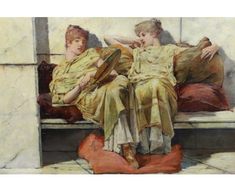  Master of 338 after Sir Lawrence Alma-Tadema O.M., R.A. (1836-1912)Classical ladies seated on a marble benchoil on canvasBea