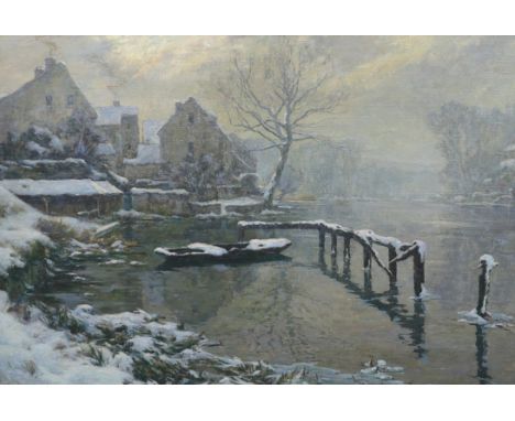 Ernest Gaston Marché (French, 1864-1932) French river landscape in winteroil on canvassigned64 x 92cm***CONDITION REPORT***Oi