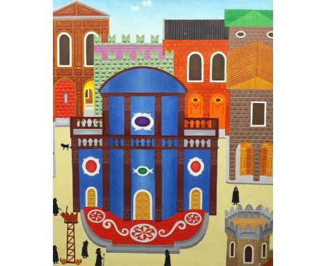 Philip Castle (English, b.1942) 'Guardsman within a fantasy city’acrylic on canvasmonogrammed verso98 x 84cm***CONDITION REPO