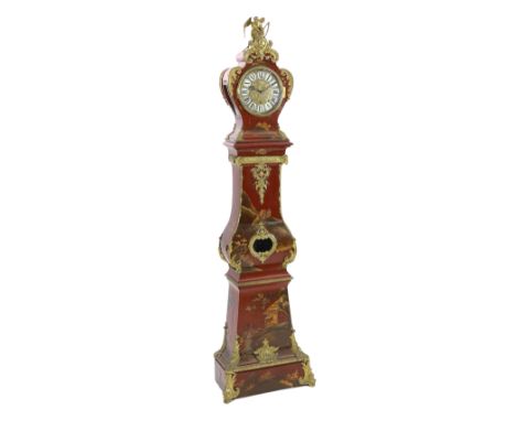 * A Louis XV style ormolu mounted red chinoiserie lacquer longcase clock, fitted with an eight day striking and chiming movem