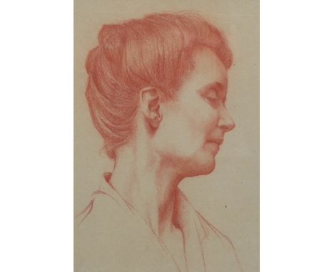 Follower of Sir Edward Coley Burne-Jones (English, 1833-1898) Portrait of a ladysanguine chalk36 x 25cm***CONDITION REPORT***