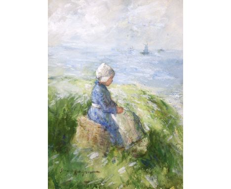 * Robert Gemmell Hutchinson RBA, ROI, RSA, RSW, (Scottish, 1860-1936) 'Waiting for father'watercoloursigned26.5 x 20cmPlease 