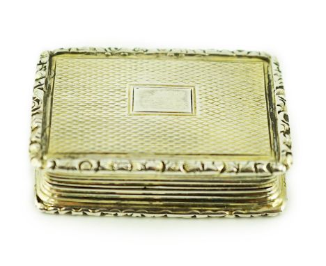 A William IV engine turned silver gilt rectangular vinaigrette, by Joseph Wilmore, Birmingham, 1833, 36mm.***CONDITION REPORT