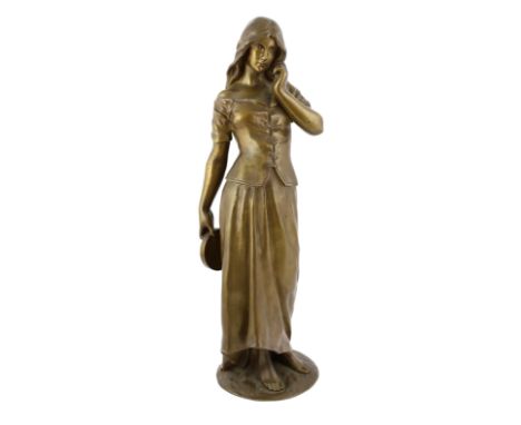 Pierre Marie François Ogé (1849-1912), a bronze figure of a tambourine girl standing with the instrument in her right hand, s