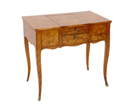 * A Louis XV marquetry inlaid kingwood poudreuse, on cabriole legs, 76cm wide, 46.5cm deep, 71cm highPlease note this lot att