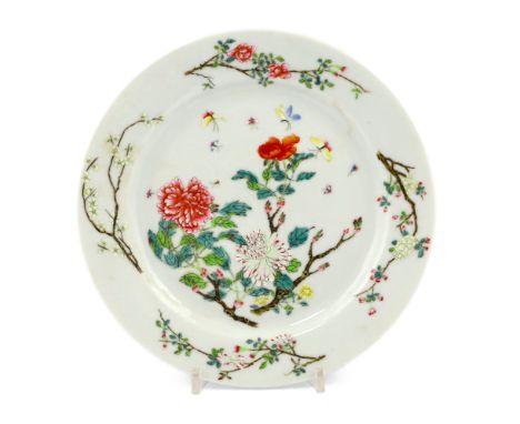 A Chinese famille rose 'peony' plate, Guangxu mark and of the period (1875-1908), finely painted with butterflies amid peonie