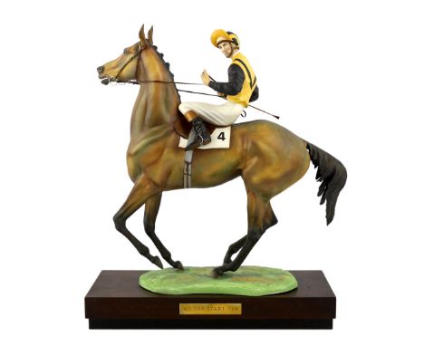 Bernard Winskill (d.1980), a Royal Worcester porcelain group, 'At The Start No.4', limited edition 100, on a wooden stand, to