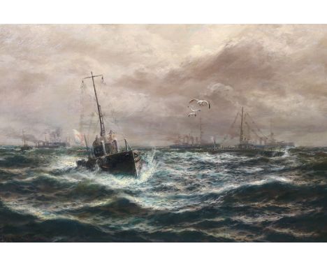 Thomas Rose Miles (English, 1844-1916) 'A Surface Run of Submarines'oil on canvassigned41 x 61cm***CONDITION REPORT***Oil on 