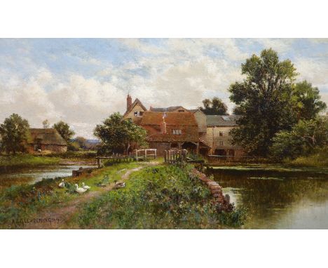 Alfred Augustus Glendening (c.1840-c.1910) Ducks before a watermilloil on canvassigned and dated '9930 x 50cm***CONDITION REP