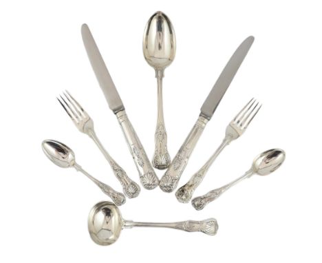 * * A canteen of Victorian silver Kings pattern cutlery, by George Adams, with engraved initial, comprising:- twelve table sp