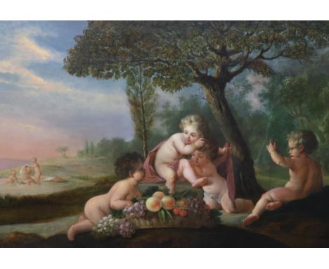 19th century French School Putti in a landscapeoil on canvas80 x 112cm***CONDITION REPORT***Oil on canvas relined many years 
