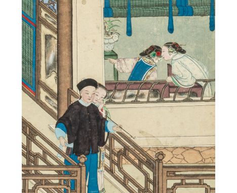 A SET OF TWELVE CHINESE EROTIC SUBJECT PAINTINGS (13)19th century Ink and colour on paper, depicting amorous couples in inter