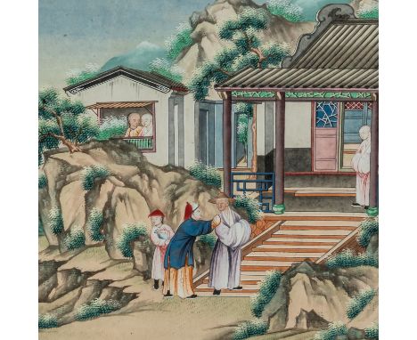 FOUR CHINESE EXPORT PAINTINGS (5)19th century Watercolour and bodycolour on paper, including gathering mulberry leaves, pound