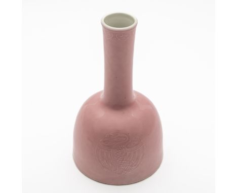 A CHINESE PINK-GLAZED MALLET SHAPED VASEBlue six character Kangxi mark but later The body decorated with three bird roundels 