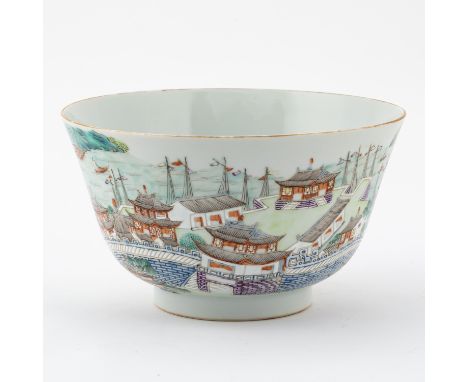 A CHINESE FAMILLE-ROSE `TEN VIEWS OF JIANGXI PROVINCE' BOWLIron-red Daoguang seal mark, but probably later The steep sides we