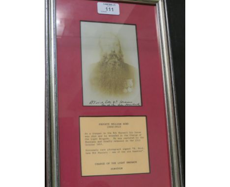 Private William Bird (1832-1912) - signed contemporary portrait photograph, "W. Bird, late 8th Hussars, one of the Six Hundre