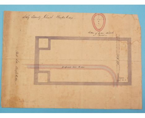 Holy Trinity Church, Knightsbridge - four 18th century architectural plans, and another, Temple Church, church consecrated 18