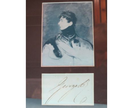 King George IV (1762-1830) - framed royal sign manual beneath facsimile portrait bust, and related biography (2)