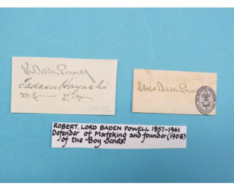 Lord Robert Baden Powell (1857-1941) - signature with Japanese script, and another, alongside Boy Scouts emblem.   British Ar