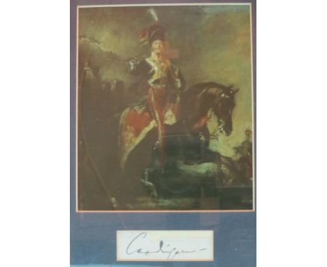 Earl of Cardigan (1798-1868) - framed and mounted signature beneath facsimile print.   Led the Charge of the Light Brigade, B