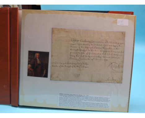 Sir Robert Walpole (1676-1745) - signed manuscript document dated 29th December, 1735.  