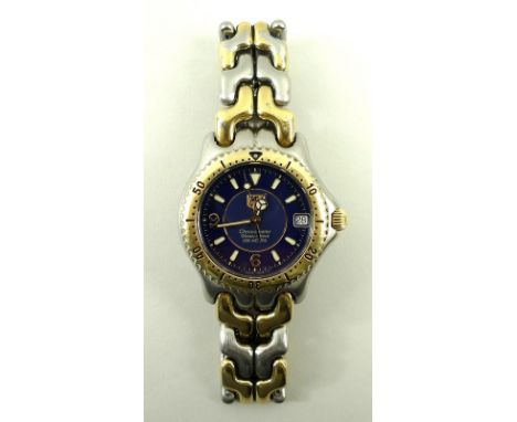 A Tag Heuer gentleman's stainless steel and gold plated chronometer wristwatch, circa 1990, the two tone blue dial with lumin