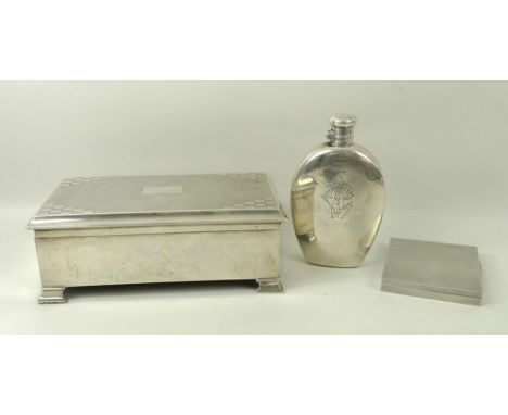 A silver cigarette box, with engine turned decoration Birmingham 1931, S J Levi and Co, a silver cigarette case with engine t