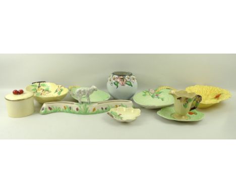 A collection of Carltonware ceramics comprising a lidded jar, jug, florally decorated posy bowl, two basket weave graduated o