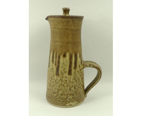 A St Ives pottery coffee set, drip glazed, base stamped 'St Ives 1974', comprising coffee pot, 22cm, milk jug, sugar bowl, an