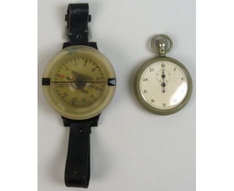A German WWII AK 39 Wrist Compass, Luftwaffe pilots compass numbered to back AK 39 FI 23235-1 and stamped number under the cl