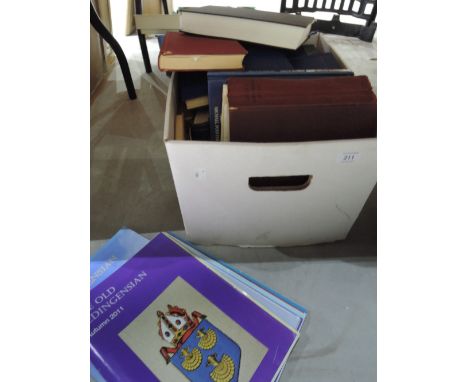 A box of vintage volumes including Dickens