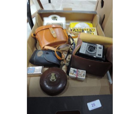 A miscellaneous selection including a Conway Popular model box camera, a pair of Ajax binoculars, an Abbey Hockley vintage ta