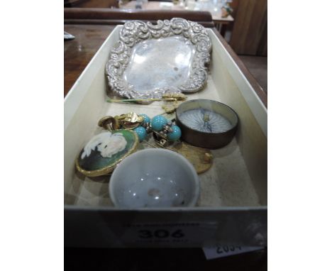 A tray of costume jewellery including HM pin tray