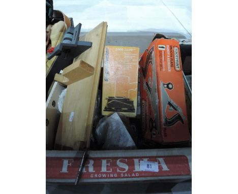 A box of vintage tools including a Footprint smooth plane No 4B etc.  