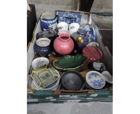 A box of ceramics including Wedgewood Jasperware etc