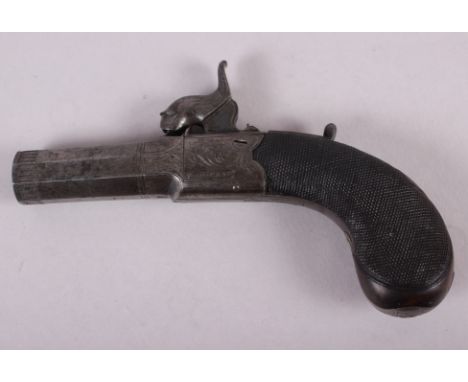 A Georgian pocket pistol, by W Richards London, with octagonal barrel and engine turned grip, 6" long 