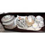 An assortment of china, including a cheese dish, a jelly mould, tazzas, plates, jugs and other items