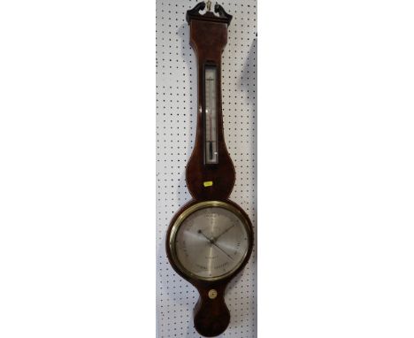 An early 19th century yew wood barometer and thermometer, by C Somalvico, 41 Kirby Street, Hatton Garden 