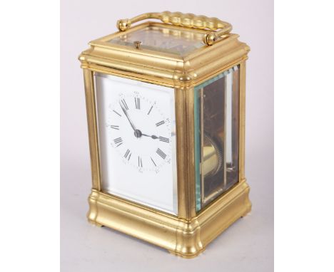 A French hour repeat carriage clock, in gilt brass case, 5 3/4" high 